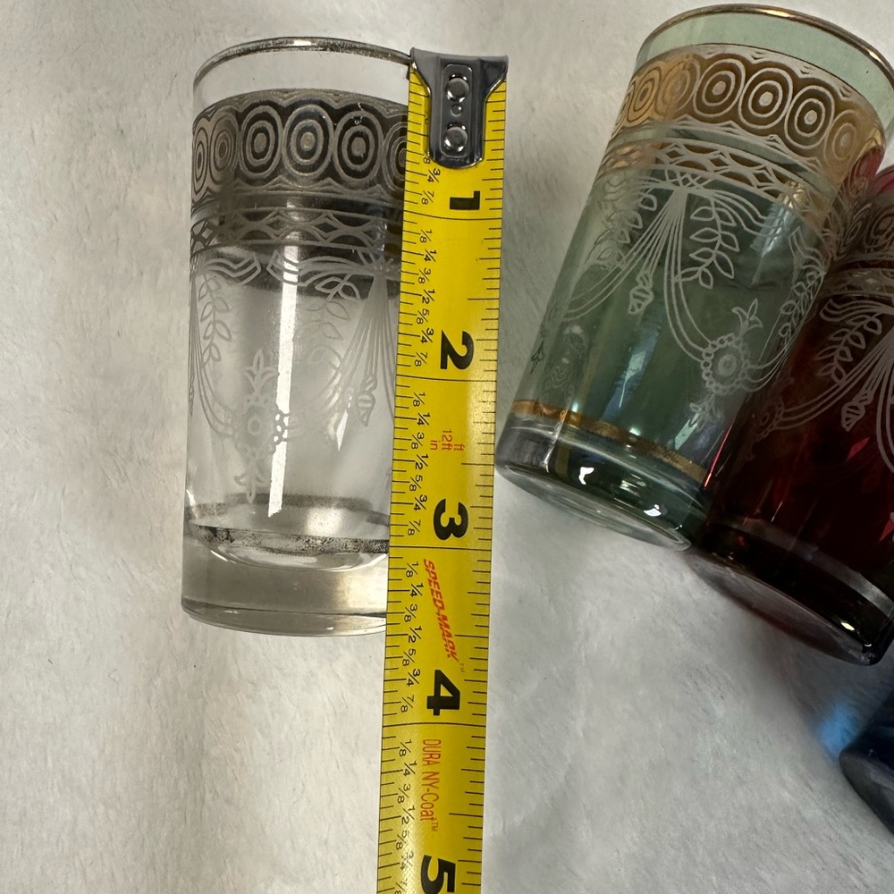 Vintage Egyptian Tea Glasses Set of 4 Etched Boho Colored Drinking Glasses - Picture 8 of 9